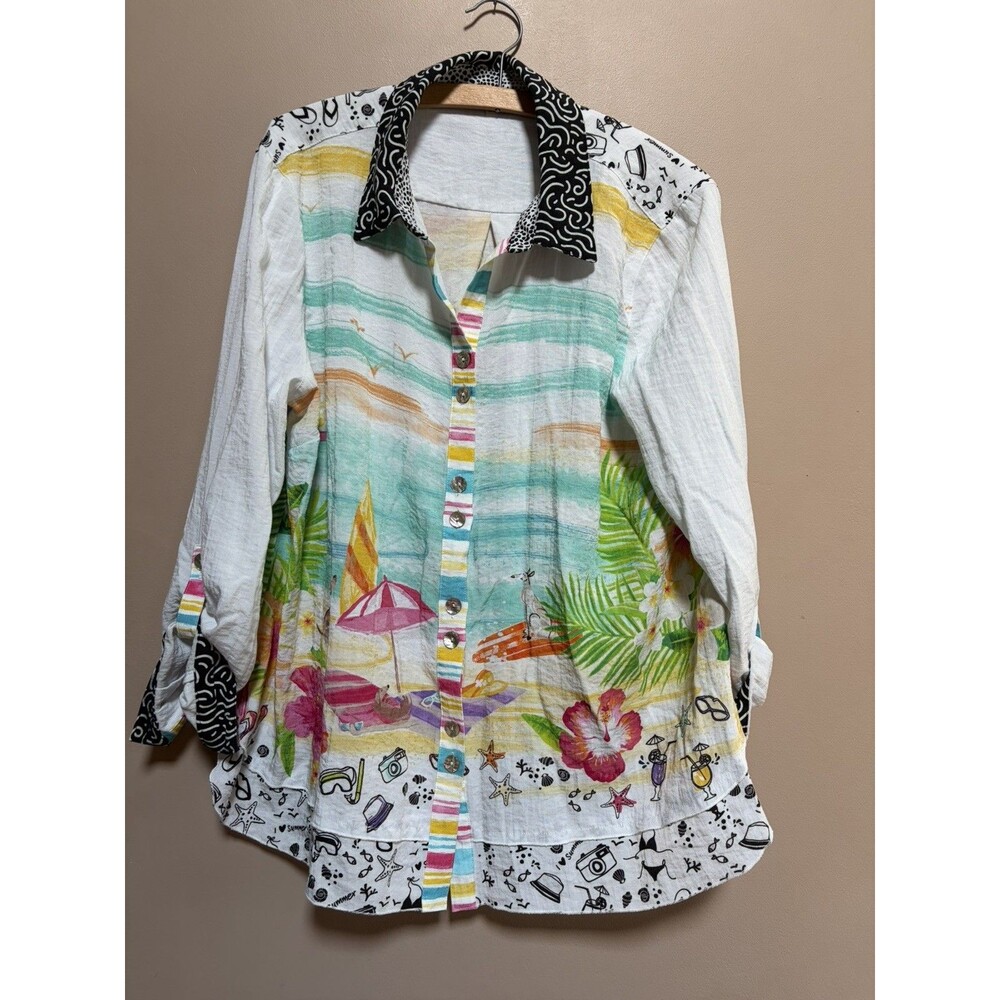 John Mark Tunic Top Size XL Tropical Dogs Beach Coastal Colorful Boho Vacation